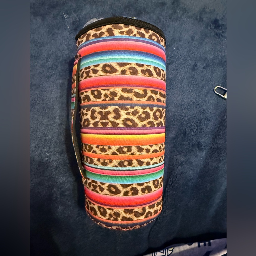 Leopard Print and Striped Cup Cover.. Fits 20oz tumblers